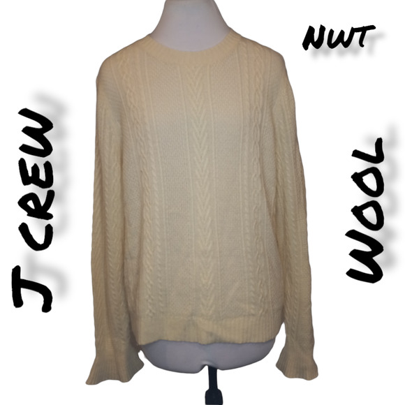 J. Crew Sweaters - NWT J Crew Cream Crew Neck Flair Sleeve Wool Knit Sweater